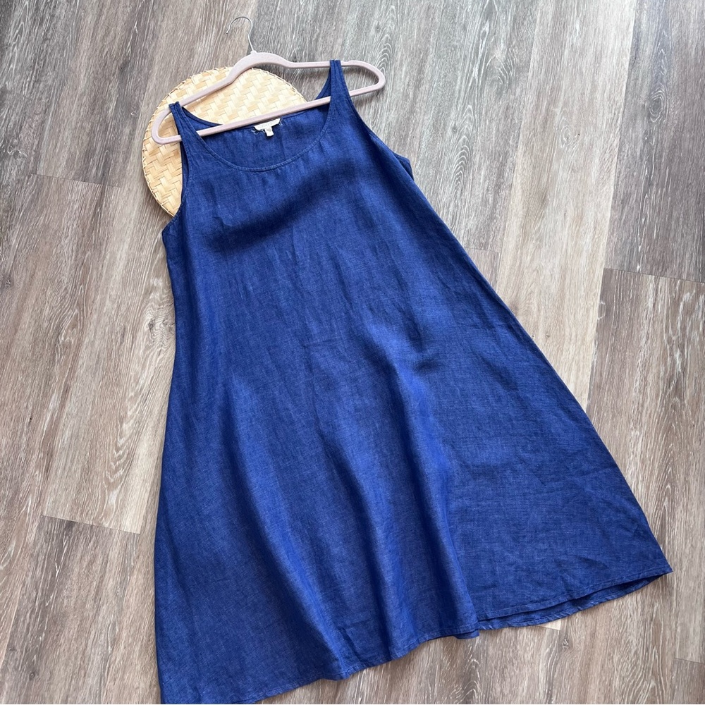 Eileen Fisher Blue Linen Tank Dress Large
